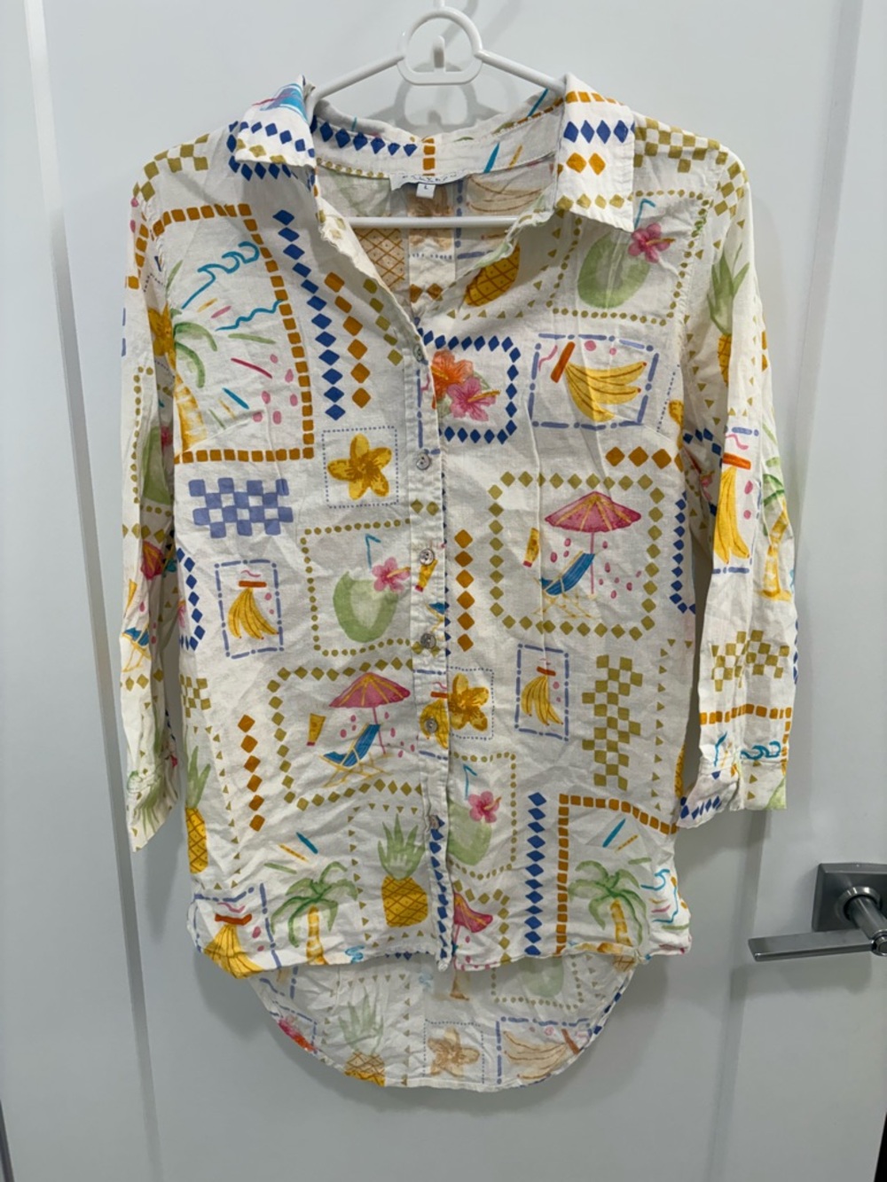 Calypso St. Barth White Linen Blend Oversized Button Down Shirt Coverup Large